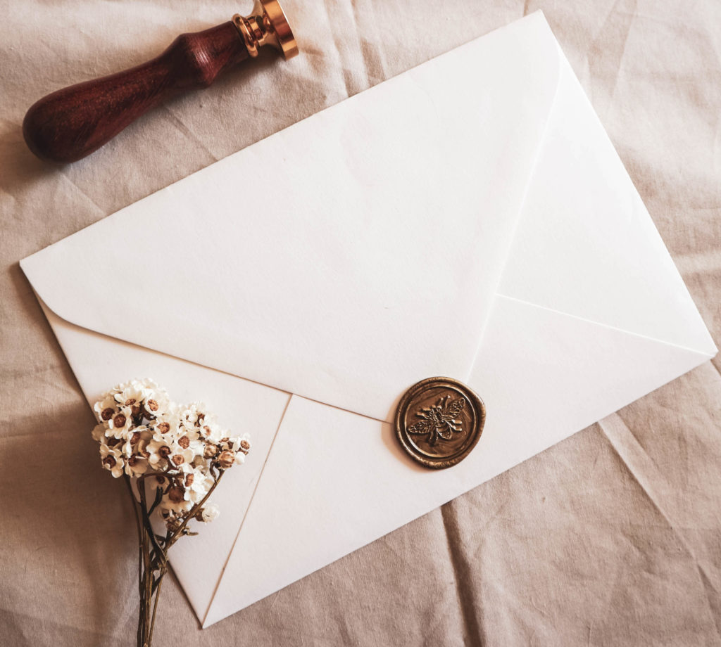 Sealing wax on wedding invitation envelope