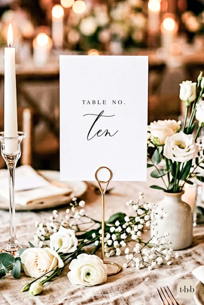 Romantic free printable table number PDF featuring "table no. ten" in sophisticated cursive calligraphy.