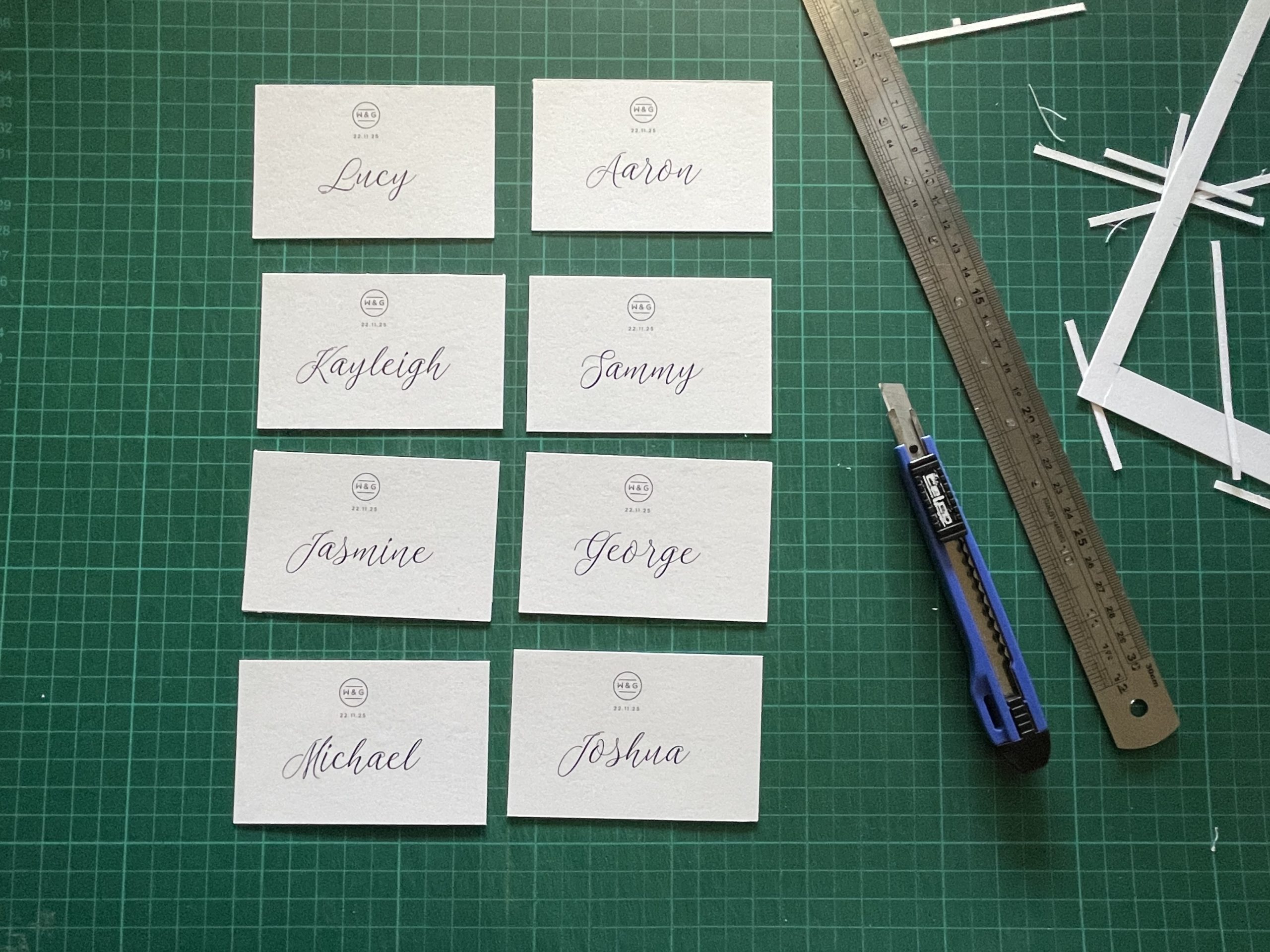 Place cards that have been cut out from a piece of paper