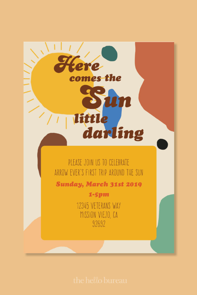 Here Come The Sun Birthday Invitation Design by The Hello Bureau