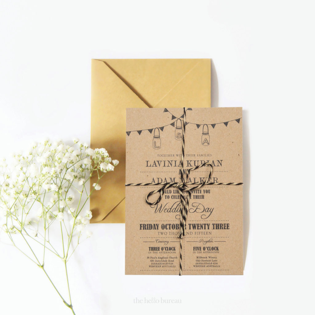 Rustic wedding invitations printed on eco-friendly paper