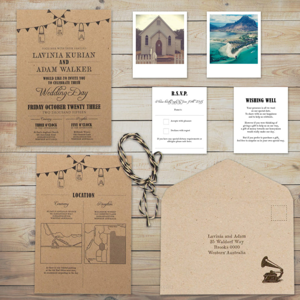 Rustic wedding invitations printed on eco-friendly paper