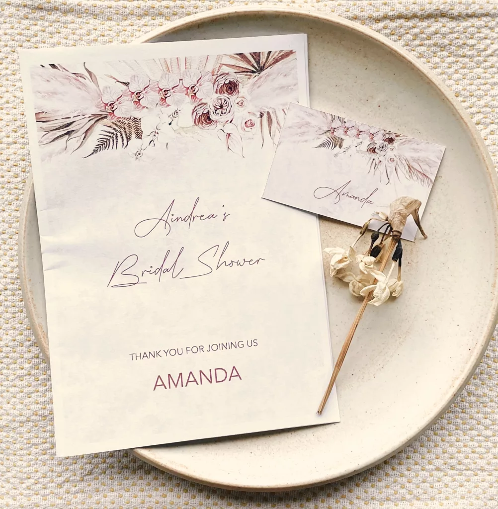 Bridal shower place card and games