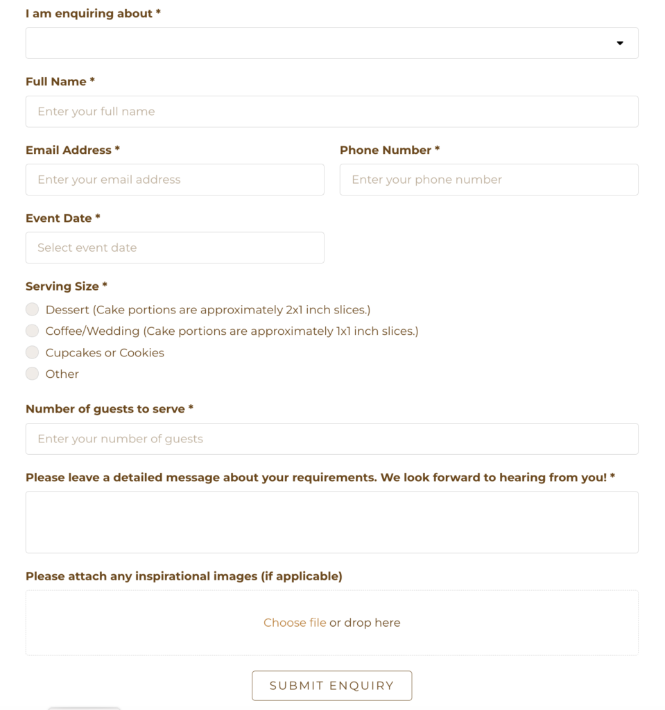 Contact form for a cake website