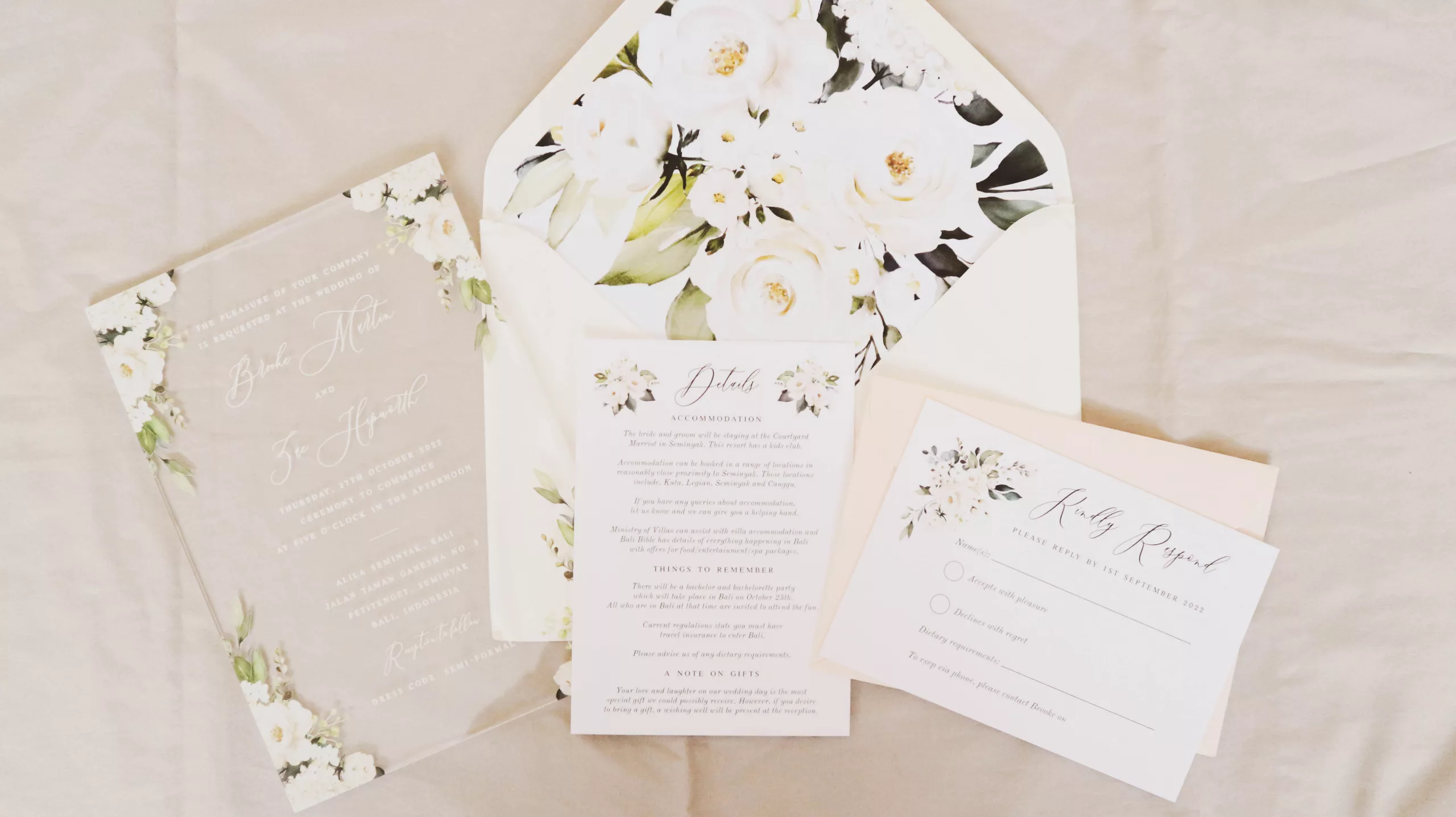 White ink wedding invitations Perth
