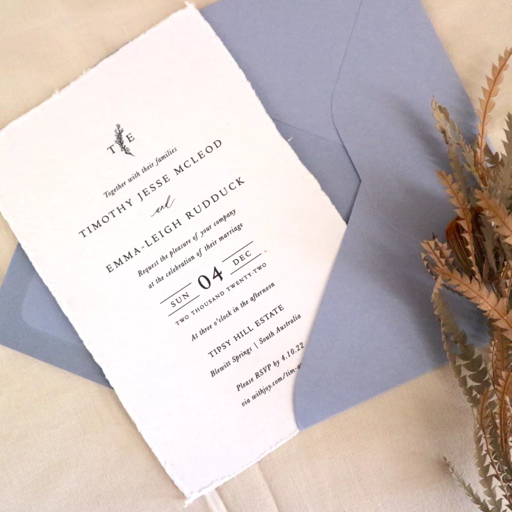 Wedding invitation on handmade paper Perth