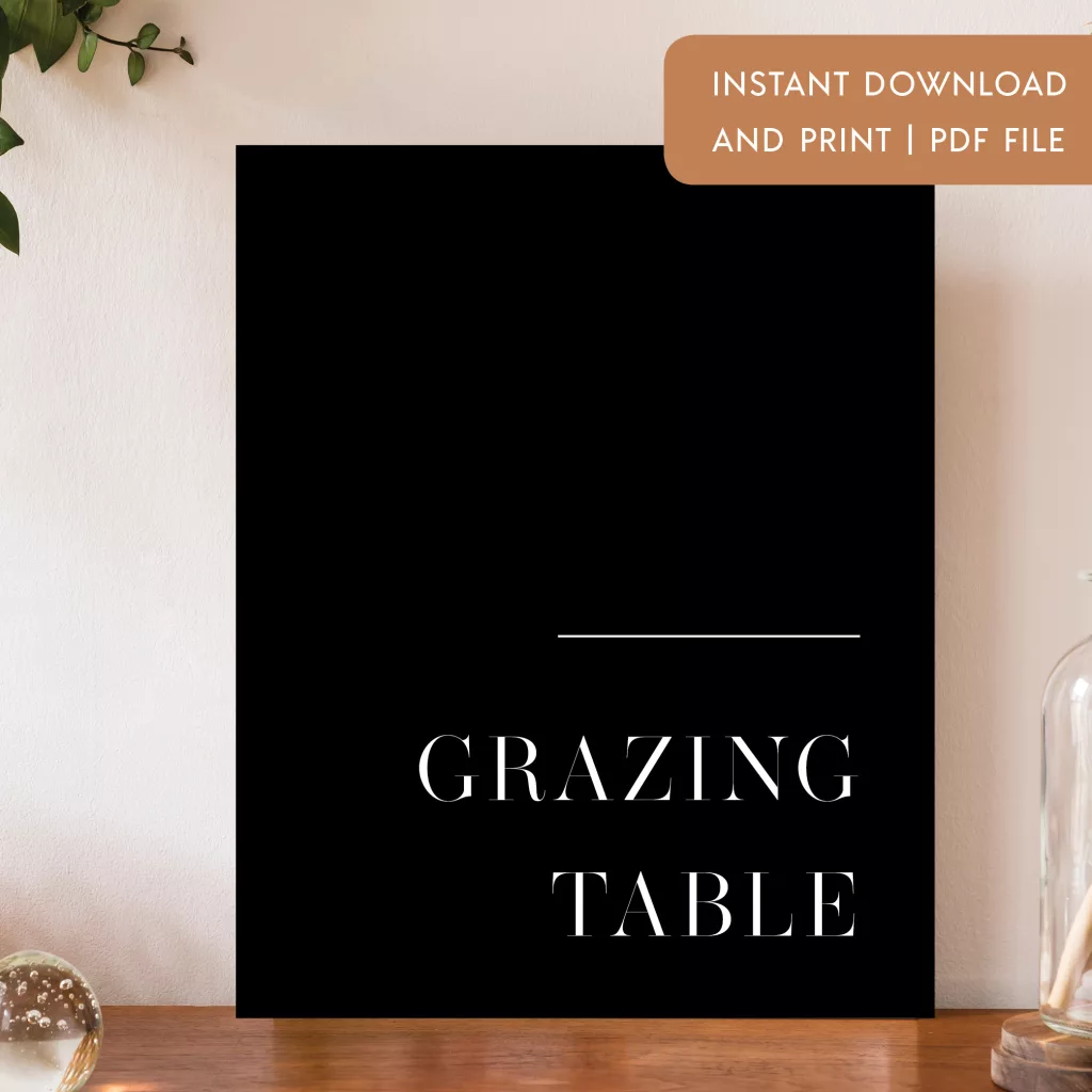 Free Printable Modern Black Grazing Table Sign