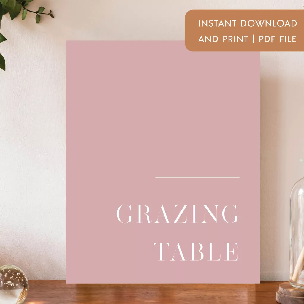 Free Printable Modern Rose Pink Grazing Table Sign