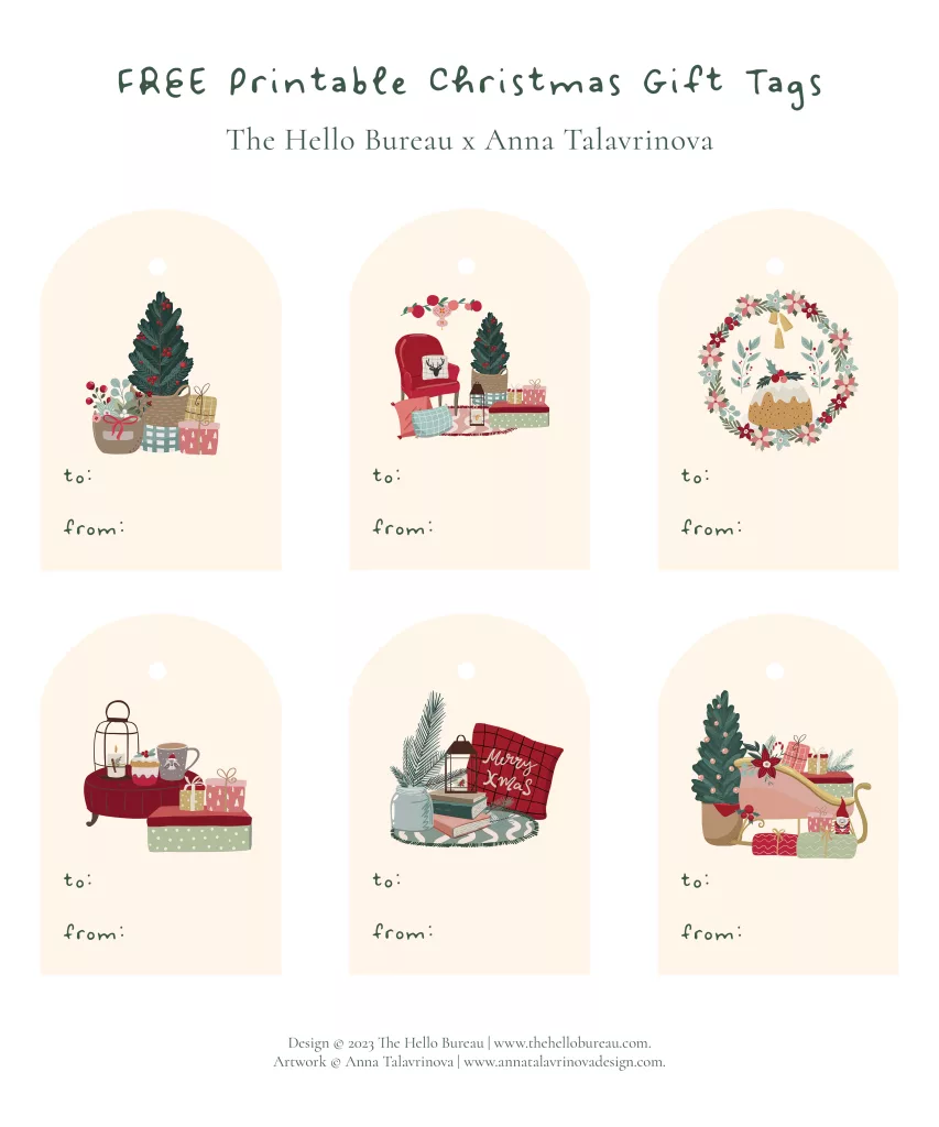 Christmas To/from Tags Print, Christmas Gift Tag Illustration