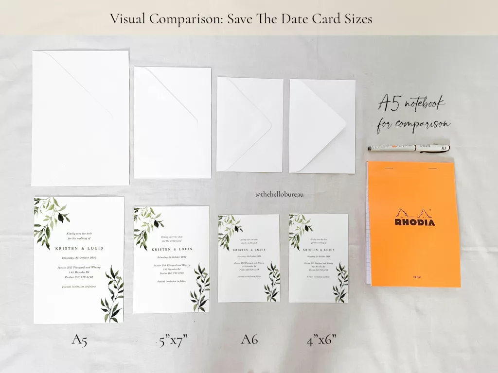 Visual comparison of save the date card sizes.