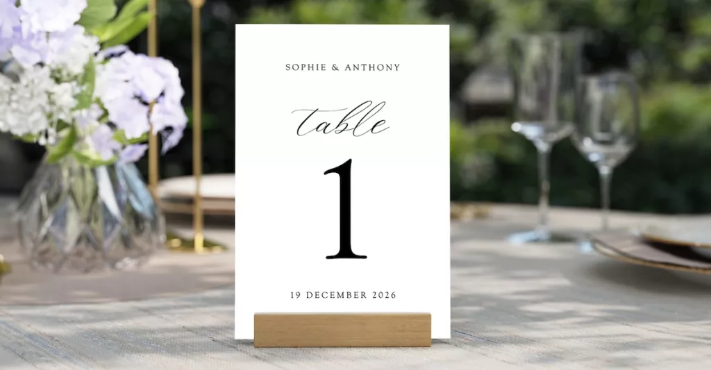 Elegant printable white table number with black text