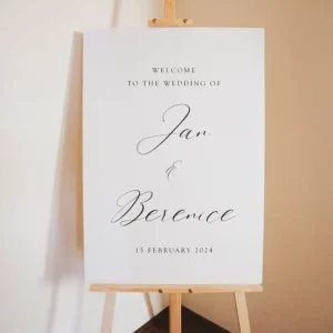 A wedding welcome sign on an easel