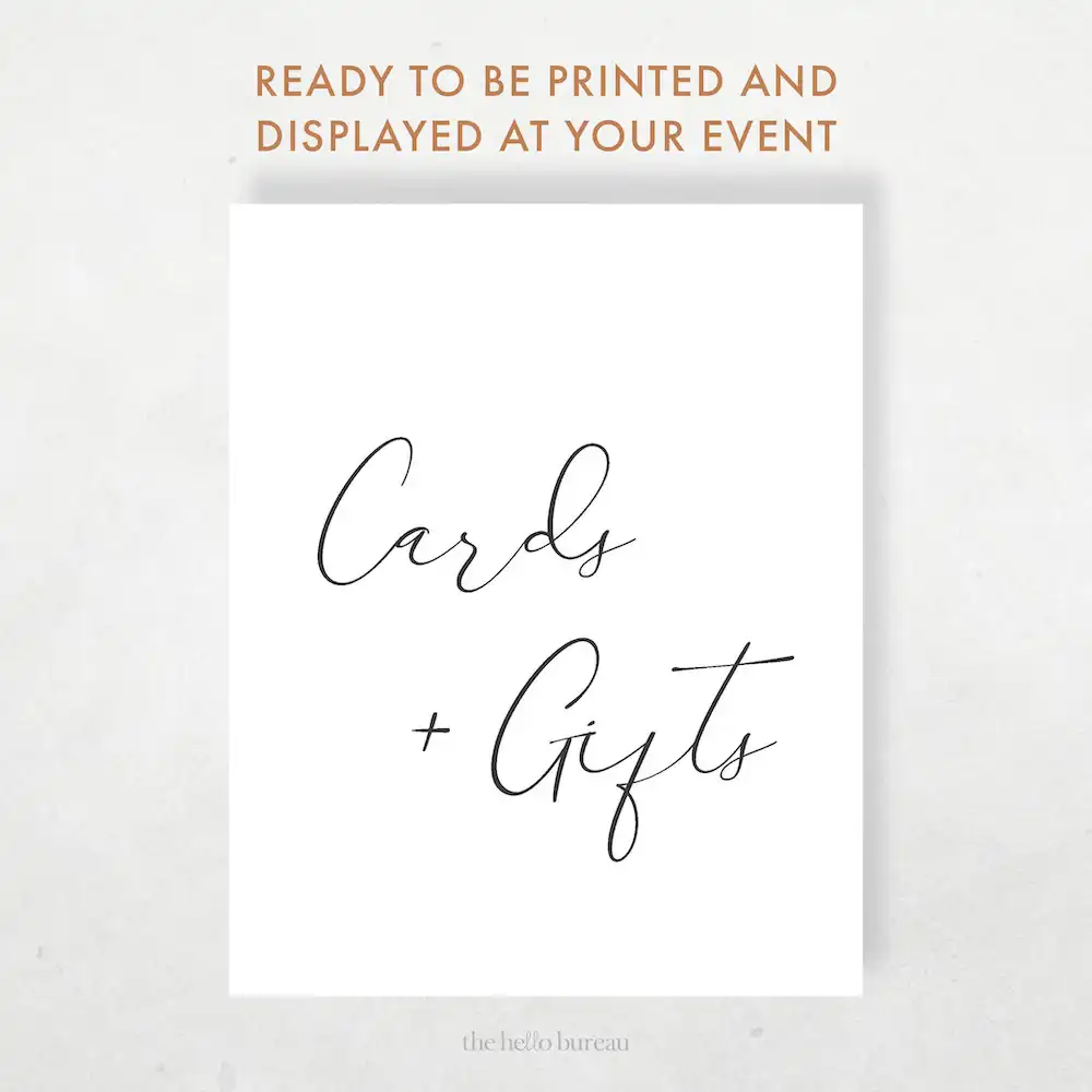 An image of the cards and gifts sign on a gray background