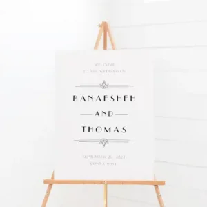 A wedding welcome sign on an easel