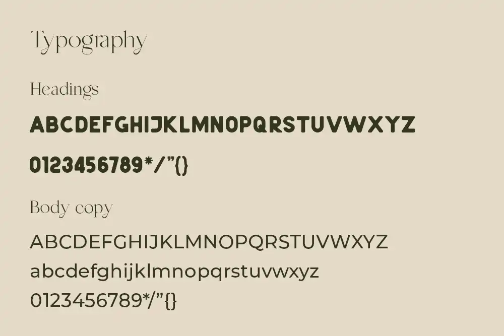 The alphabet in two typefaces used for headings and body copy.