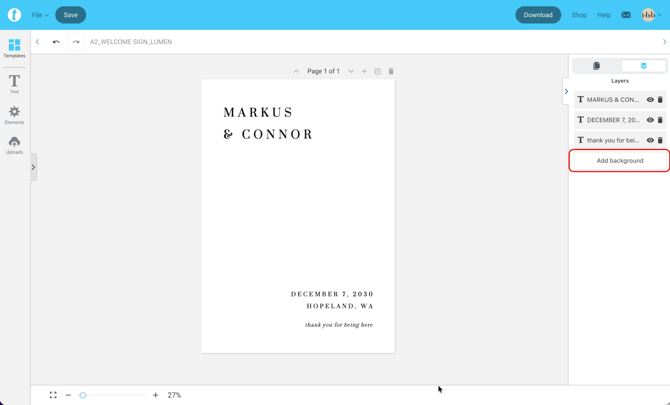 A screenshot of a template editor and options to add a background colour.