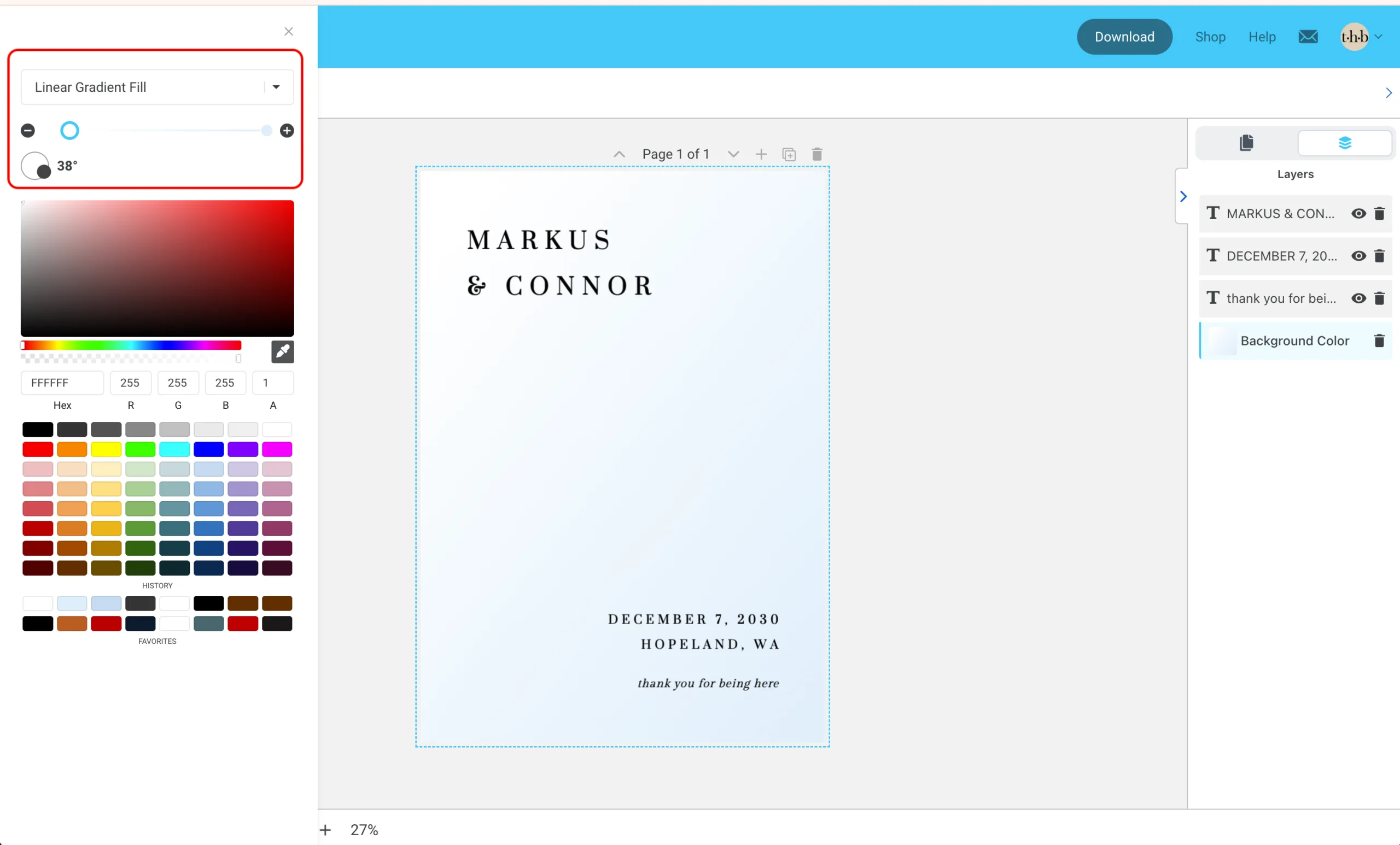 A screenshot of a sign in a design editing platform with a linear background gradient.