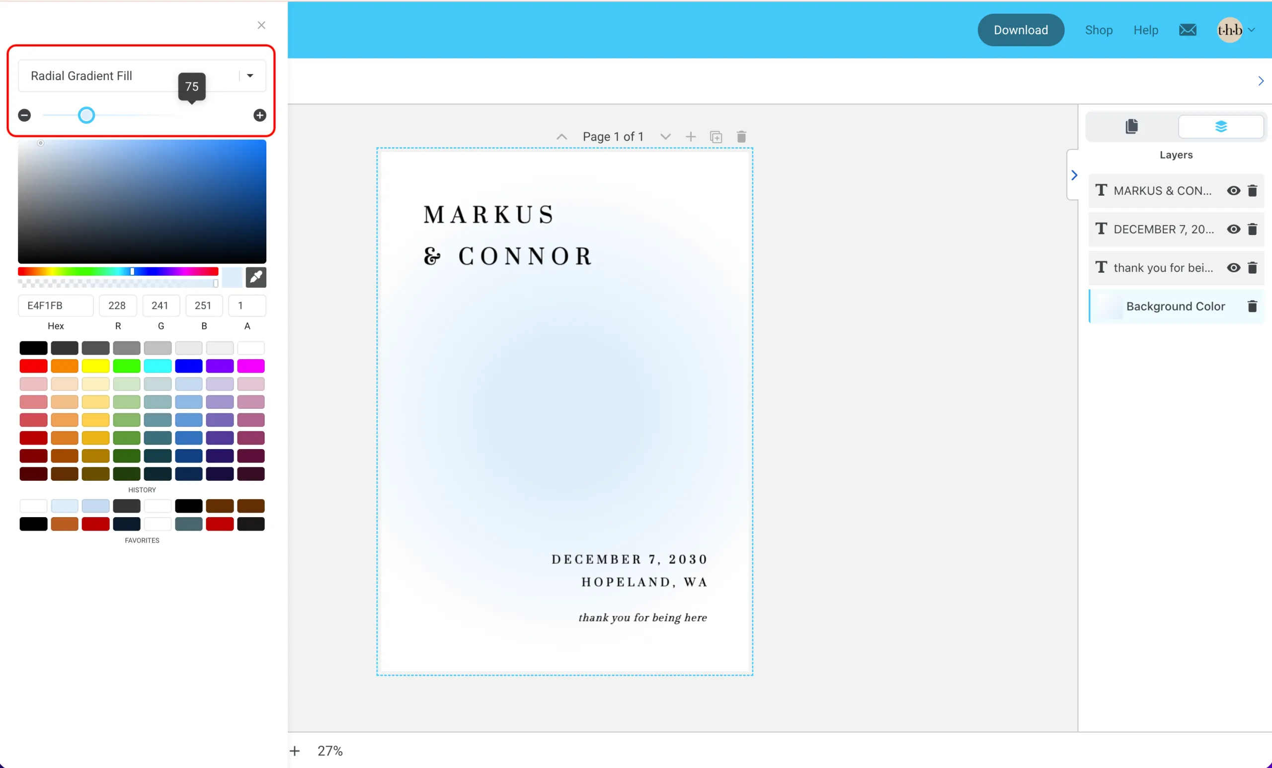 A screenshot of a sign in a design editing platform with a radial background gradient.