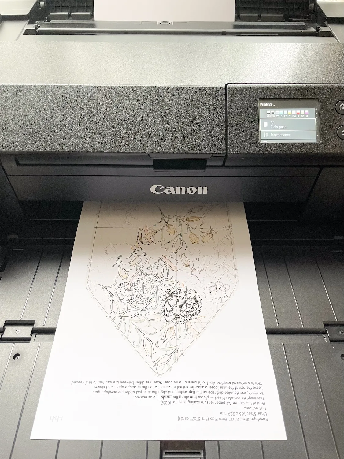 Envelope liner template printing on Canon printer at full size