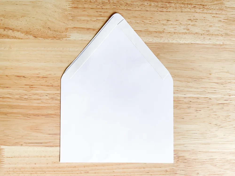 Back of an envelope liner with double-sided tape on the flaps