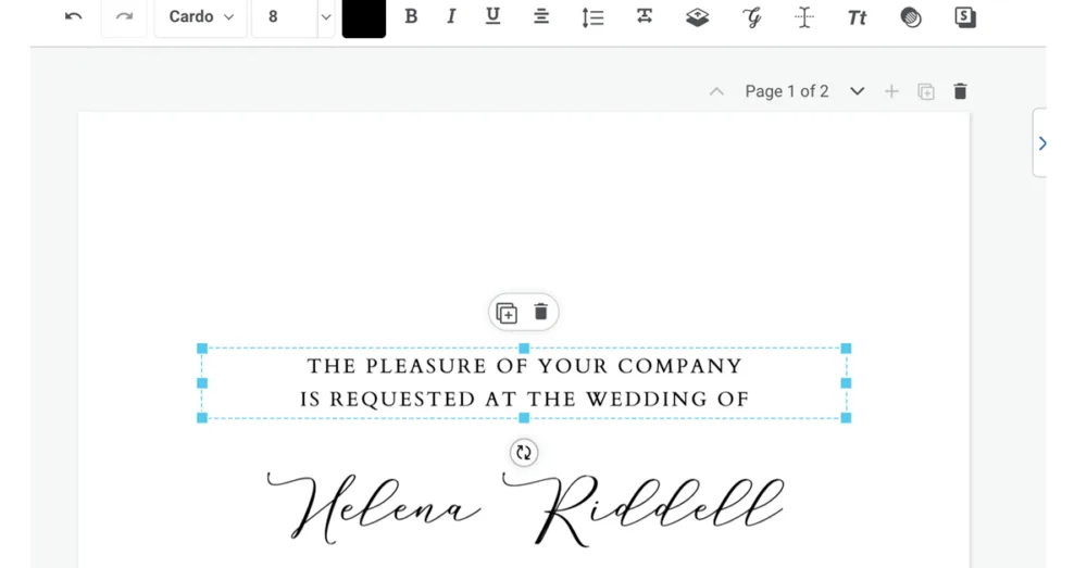 Templett text formatting toolbar