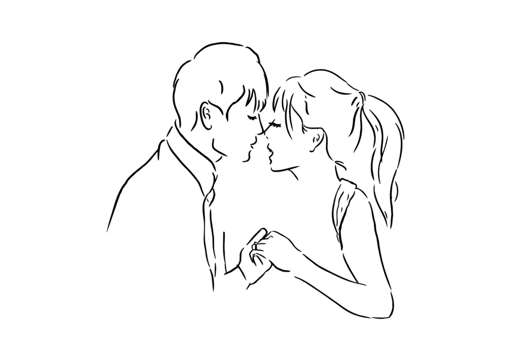 Custom line drawing of a couple by Melbourne artist Ives Wong.