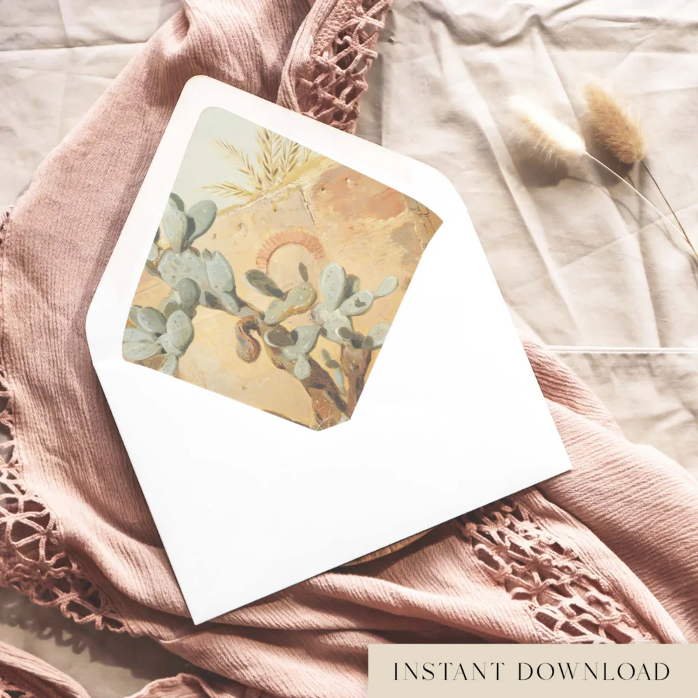 Cactus desert themed printable envelope liner template for wedding invitations