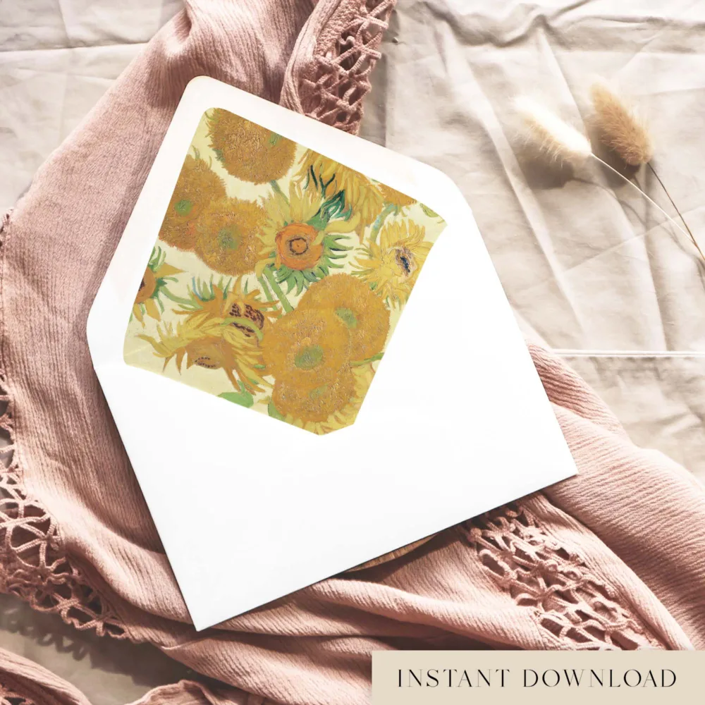 Yellow sunflower printable envelope liner template for wedding invitations