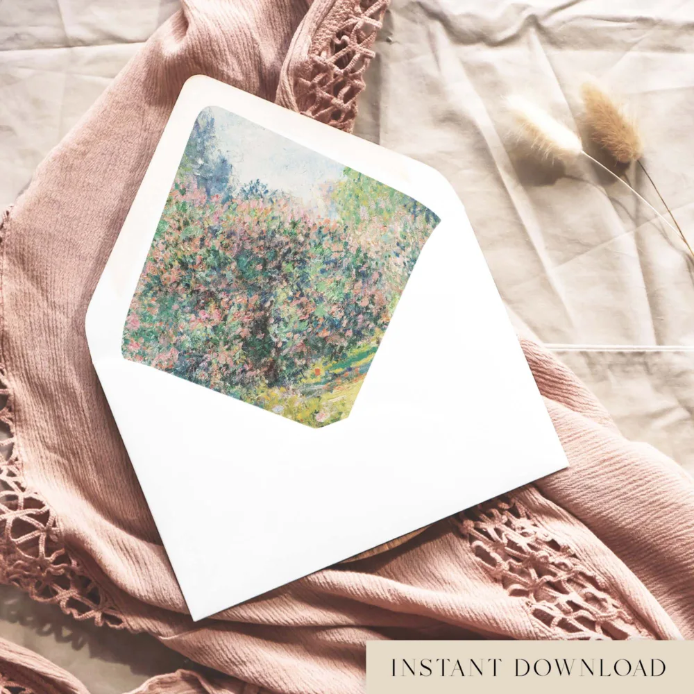 Impressionist garden printable envelope liner template for wedding invitations